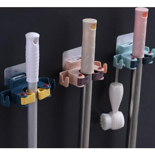 Self-Adhesive Mop Holder Bathroom Wall Hanging Mop Clip Hook Broom Clip Seamless Broom Holder Space Saving Bathroom Accessories
