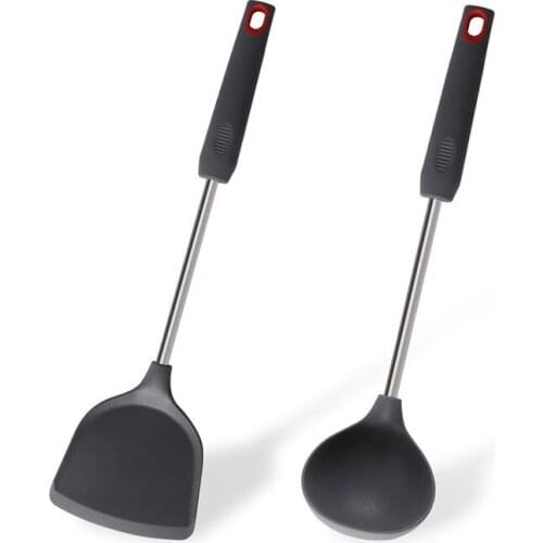 Silicone Shovel Spoon Non-Stick Pan Spatula Cooking Shovel Soup Spoon Stainless Steel Kitchen Utensils Kitchenware
