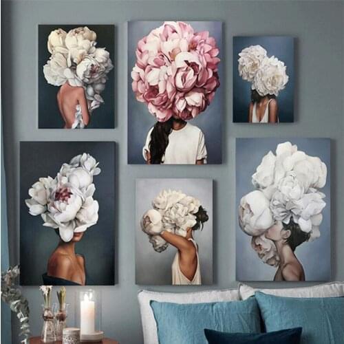 Nordic Modern Floral Feather Woman Abstract Fashion Style Canvas Painting Art Print Poster Picture Wall Living Room Home Decor