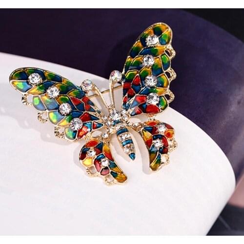 Stylish Butterfly Rhinestone Inlaid Enamel Alloy Brooch Pin Badge Clothes Decor Brooch Pin For Fashion Dress Coat Accessories