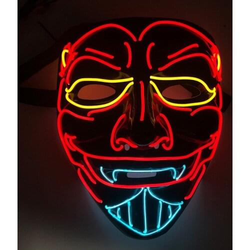 Glowing Evil EL Wire Mask Horror Costume Accessories Neon Party Props Smiling Monster LED Mask For Halloween Cosplay