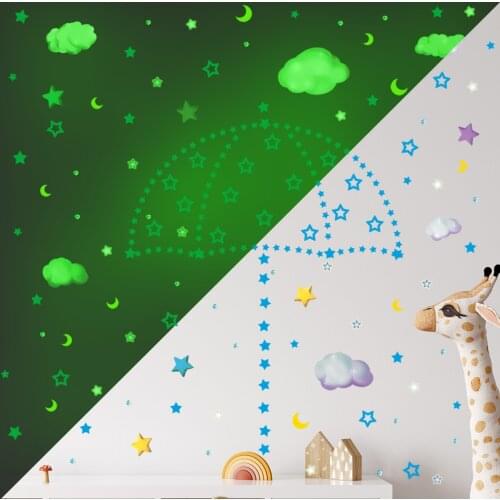 Luminous Moon and Stars Wall Stickers for Kids Room Baby Nursery Home Decoration Wall Decals Glow in the Dark Bedroom Ceiling