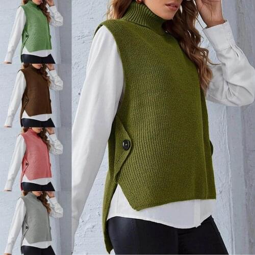 Sweater Vest Woman Vintage Turtleneck Sweater Women Y2k Clothes Sleeveless Solid Color Knitted Vest Sweater Winter Vest Crop Top