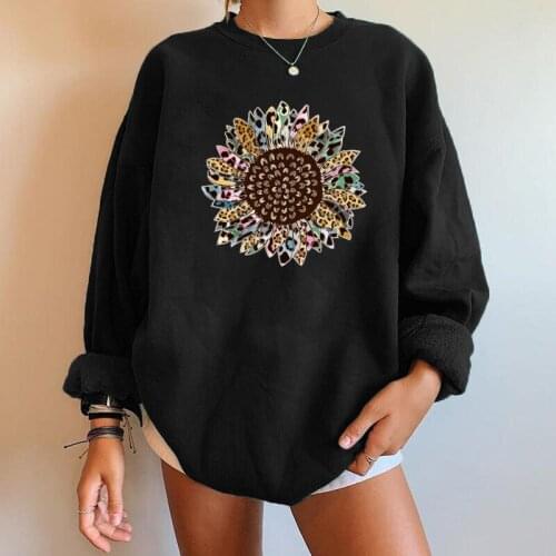 Harajuku Women Oversized Sweatshirt Streetwear Long Sleeve Pullover Drop Shoulder Femme Tops Sunflower Print Women Sweatshirt