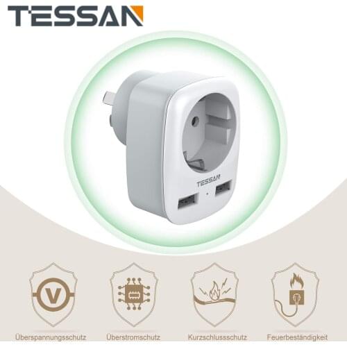 TESSAN US Mini Travel Adapter with 1 AC Outlet and Double USB Charging Ports, Wall USB Charger with US Plug (type B) for Tablet