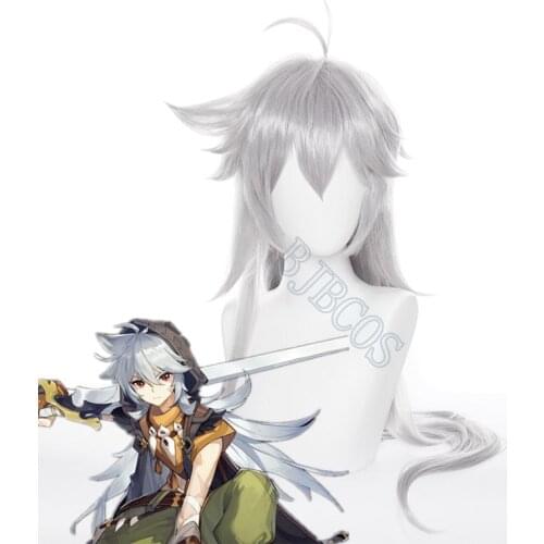 Genshin Impact Razor Gray Long Heat Resistant Synthetic Hair Halloween Carnival Party Role Play Cosplay Wigs + Free Wig Cap