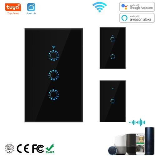 Tuya WiFi Smart Switch Touch Panel Wall Light Switch US AU Remote Control with Alexa Google Home 1/2/3 Gang