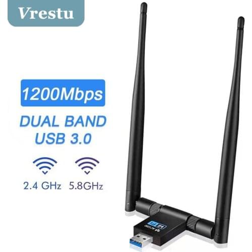 USB WiFi Network LAN Dongle AC Adapter 1200Mbps Dual Band 2.4/5.8G Wireless External Receiver Wi fi Dongle for PC Laptop Desktop