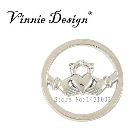 Vinnie Design Jewelry 25mm Small Claddagh Coin Disc fit into 25mm My Coin Holder Frame Pendant Necklace