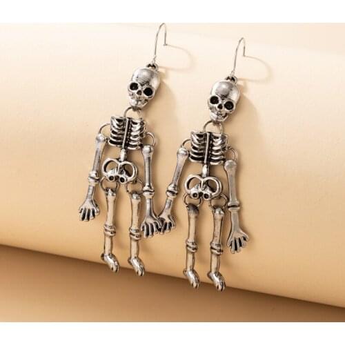 Tocona Punk Skeleton Funny Drop Earrings for Women New Fashion Vintage Silver Alloy Metal Halloween Hip Hop Party Jewelry 19970