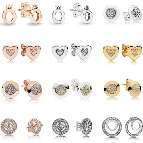 Authentic 925 Sterling Silver Polished Crown O Signature Stud Earrings For Women Wedding Gift Fashion Jewelry