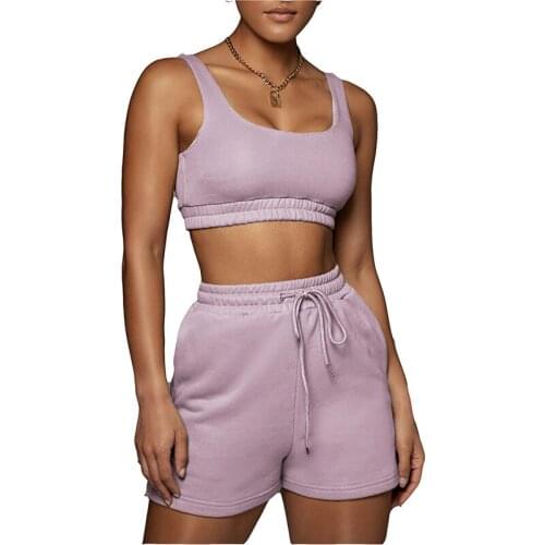 Women Set Backless Navel Sleeveless Ladies Suit 2021 New Casual Two-Piece Vest Lace-Up Shorts Pure Color Summer Women Suit NH194