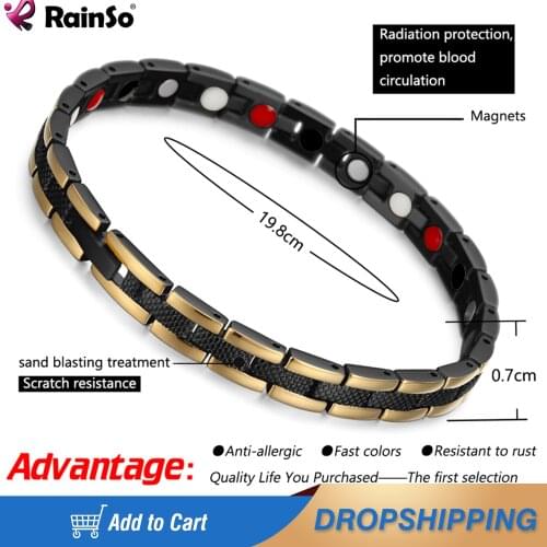 RainSo Fashion Stainless Steel Magnetic Bracelet for Women Bio Energy Elements Link Chain Bracelets Health Care Jewelry 2019