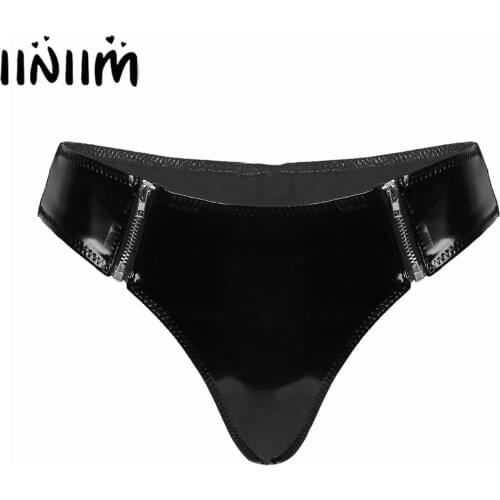 Womens Lingerie Panties Shiny Leather Bikini Briefs Low-waisted Front Zipper Thong Panties Underpants Underwear Sexy Clubwear