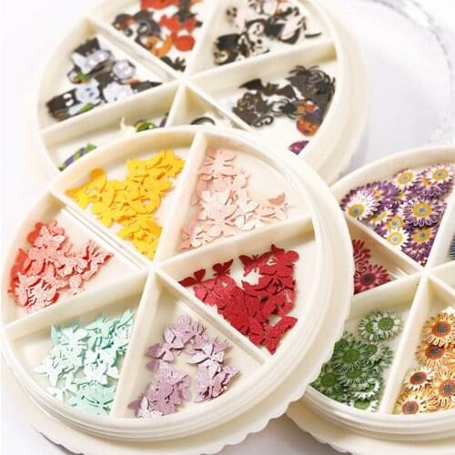 1 Box Mixed Color Handmade Wood Pulp 3D Butterfly Flower Christmas Nail Stickers Nail Art Nail Jewelry DIY Nail Art Decoration