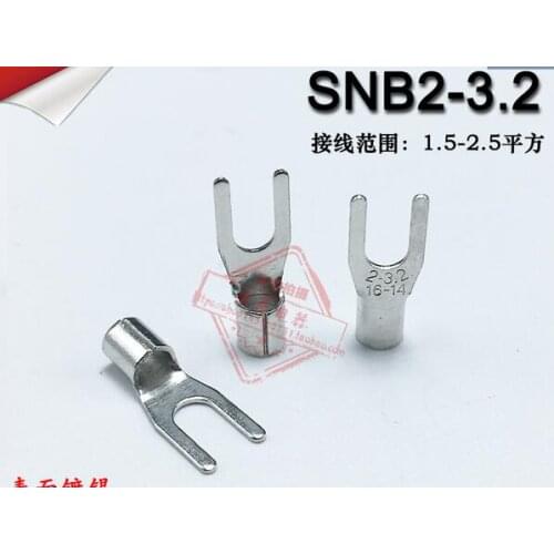 1000pcs/lot SNB2-3.2 Cold-forged Y-shaped U-shaped bare ends Brass wire nose terminal blocks