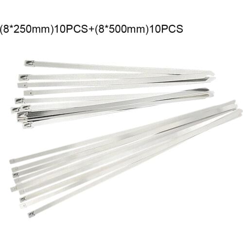 20Pcs Stainless Steel Cable Tie 8mm*250/500mm Self Locking Cable Zip Tie Multi-Purpose Auto CV Joint Banding Boot Axle Clamp