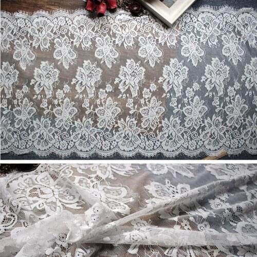 3M/ lot Width 55cm Off White / Black French Style Chantilly Lace Trim Wedding Dress Fabric