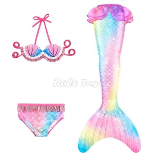 3pcs Novelty Little Girls Mermaid Costumes for Swim Mermaid Tail Princess Dress Swimming Suit Swimwear Sets Bathing C40D04