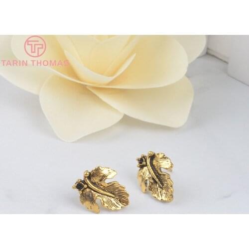 30PCS Tree leaf:15*12MM Alloy and Steel Needle Tree leaf Stud Earrings Diy Handmade Jewelry Findings Wholesale