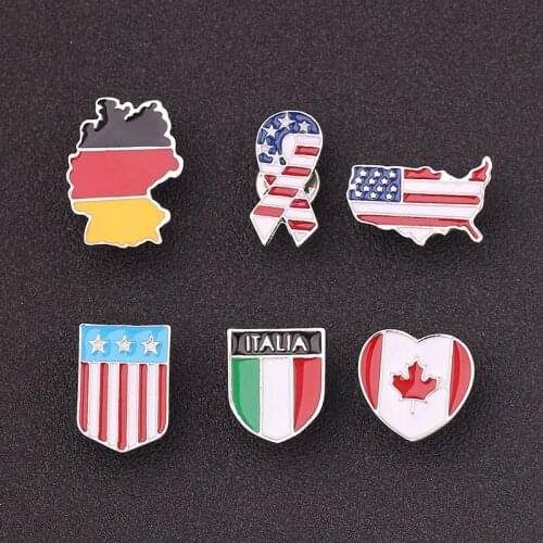 6pcs/set Creative Heart Shaped Badges Flag Pattern Brooches Metal Lapel Pins for Clothing Backpack Jacket Decor Gift