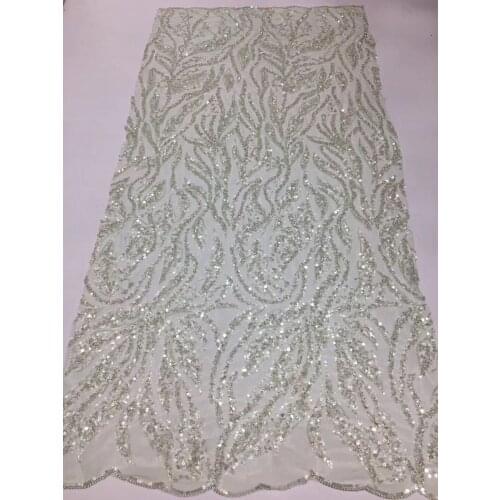 African tulle Lace Fabric With Sequins and beads SYJ-4686818 latest Latest Fabric High Quality Mesh cord Lace for Dress