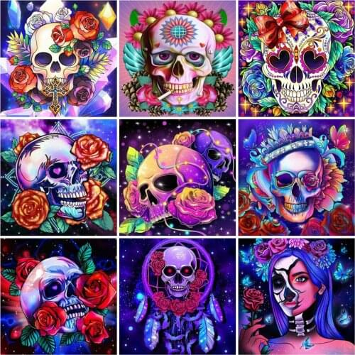 EverShine Diamond Embroidery Cartoon Handmade Gift 5D DIY Diamond Painting Skull Cross Stitch Kits Flowers Home Decorations