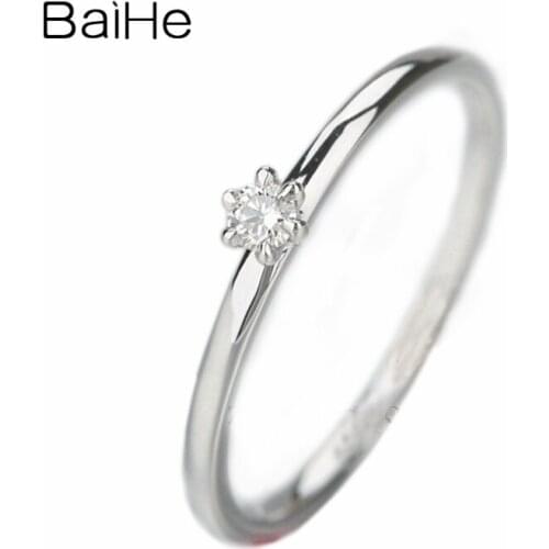 BAIHE Solid 10k White Gold VS/H Full Cut Natural Diamond Wedding Band Women Engagement Ring Party Fine Jewelry Diamond Ring