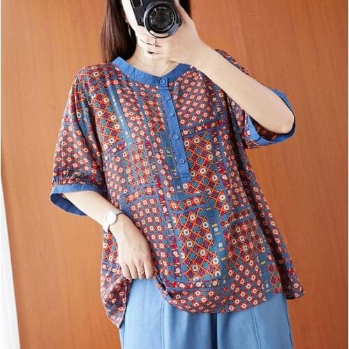 Oversized Women Cotton Linen Blouses Shirts New Arrival 2021 Summer Vintage Style Polka Dot Print Loose Female Casual Tops S3070