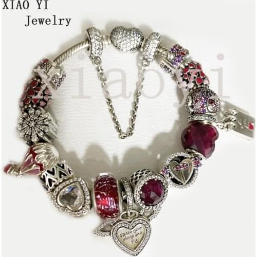 XIAOYI 2020 New 100% S925 Love Balloon love Letter series red love balloon love letter snow hollow glass dense zircon bracelet