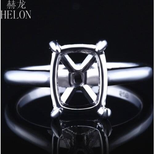 HELON Solid 14k White Gold Women Trendy Fine Jewelry Semi Mount Engagement Wedding Ring Setting Fit Cushion cut 6x8mm-8x10mm