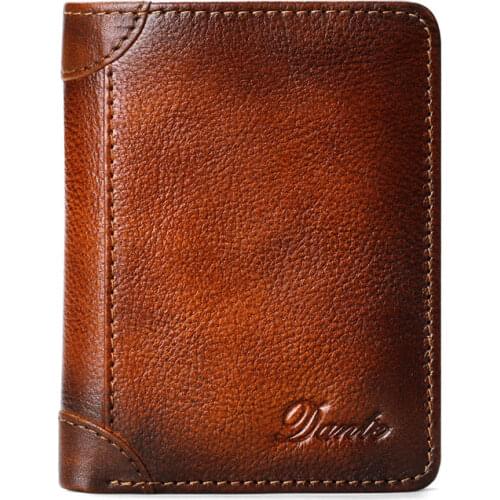 Mens Leather Wallet Vintage Genuine Leather Wallet RFID Ultra Thin Vertical Purse Men Wallet Business Credit Card ID Holder