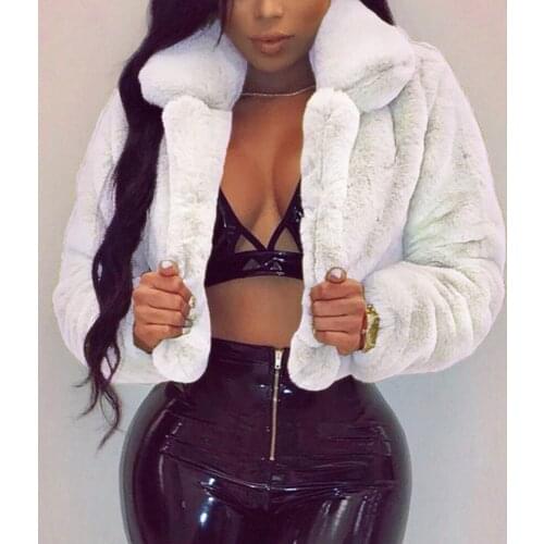 Nice Winter Warm Fluffy Faux Fur Coats Jackets Women Furry Fake Fur Cropped Jackets Turn Down Collar Open Front Overcoats