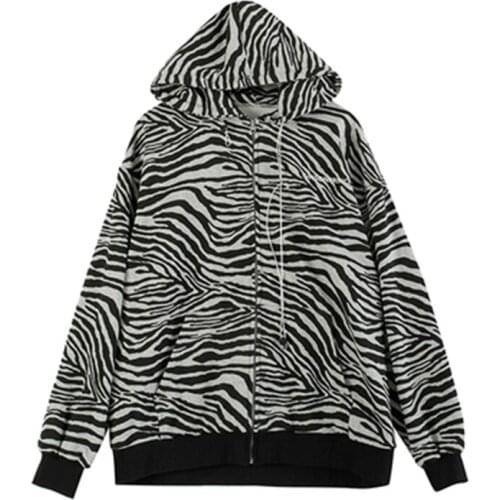 Tide Womens Jackets 2021 New Arrivals Autumn Hoodies Zebra Stripes Female Loose Coats Plus Size Women Thin Coat Streetwear N417