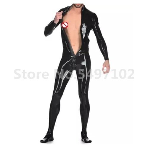 Latex Catsuit Bodysuit Bondage BDSM Leotard Sexy Coverall Handmade Rubber Bodysuit Fetish w/o Hand Hood Front Zip