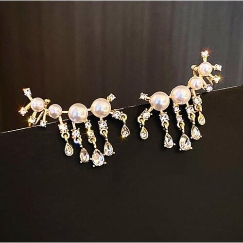 Fashion New Pearl Crystal Drop Water Earrings Ear Bone Clip Dangle Net Red Temperament Design Earring Jewelry 925 Silver Needle