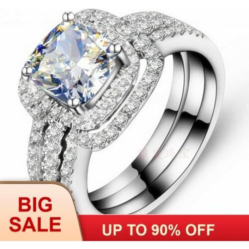 Fashion Jewelry New Design Handmade 8mm Cz 5A Zircon stone 10KT White Gold Filled 3 Engagement Wedding Band Ring Set Sz 5-11
