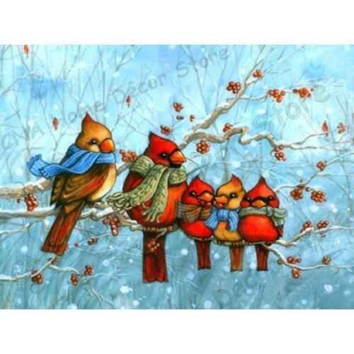 Winter Birds Mosaic 5D Diy Embroidery icons Diamond Painting Kids Christmas gifts Cartoon animals Wall Sticker room decorations