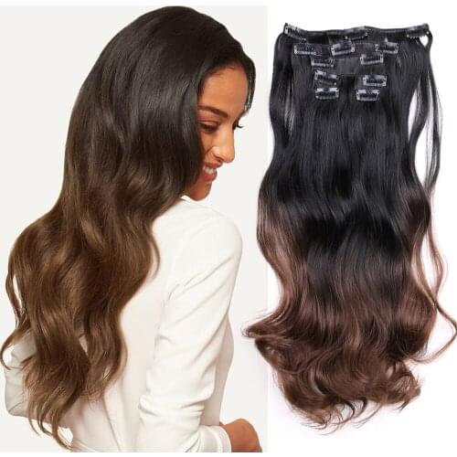 Clip in Extensions Remy Chocolate Brown to Caramel Blonde Balayage Hair Extensions Clip in Extensions Natural Hair 130g 17 inch