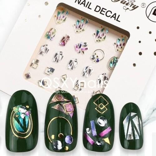 WHOLESALE 50pc High Grade 3D Metal Nail Art Sticker Crystal Moon Star Butterfly Geometry Rhinestone Adhesive Decals Decoration