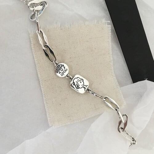 Personality INS Lovely Little Guy Lettering 925 sterling silver Bracelets & Bangles for Women Girlfriends Jewelry Gift