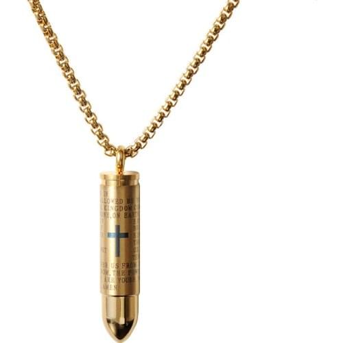 Punk Rock Stainless steel Can Open Cross Bible Bullet Pendants Necklace for Men jewelry Drop Shipping