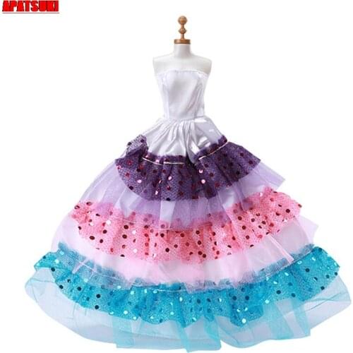 Multicolor Rainbow Doll Dress Clothes For Barbie Dolls Outfits Party Gown Dancing Costume For 1/6 BJD Dolls Accessories Toys