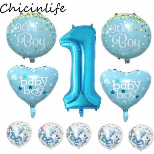 Chicinlife Boy Girl 1st Birthday Blue Pink Number Foil Balloons Kids 1 Year Old Anniversary Baby Shower Gender Reveal Supplies