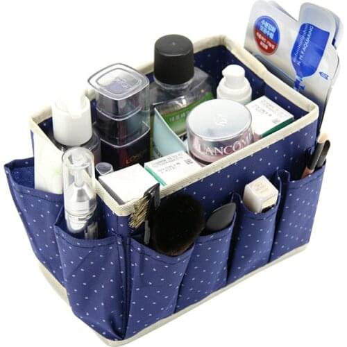 Dot Pattern Non-Woven Foldable Home Cosmetic Storage Box With 8 Pockets Household Desktop Sundry Boxes Makeup Organizer