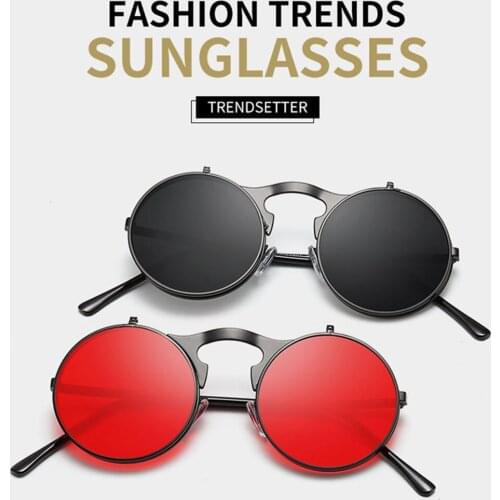 YAMEIZE Steampunk Sunglasses Round Metal Frame Fashion Glasses Vintage Flip Circular Double Lens Sunglasses Brand Designer gafas