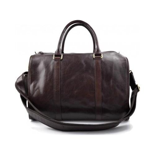 Duffle bag leather small duffel genuine leather travel bag dark brown