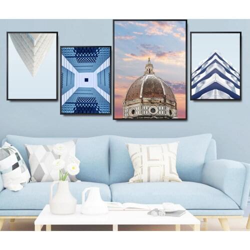 Home Decoration Print Canvas Wall Art Picture Poster Paintings Oil Unframed Drawings Modern architecture Blue Black white
