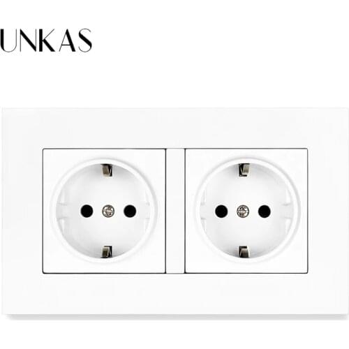 UNKAS Gray PC Plastic Panel High Quality 146mm * 86 mm EU Standard Dual Socket Luxury Wall Power Grey Outlet Electrical Plug