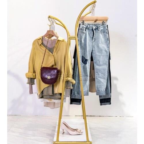 Clothing store Island display stand floor type double row hanger iron creative side hanging display rack